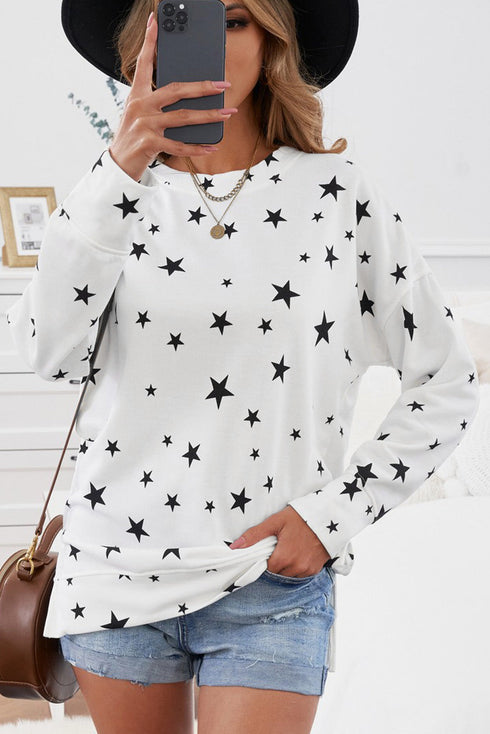Give A Little Love Crew Neck Star Print Long Sleeve Top