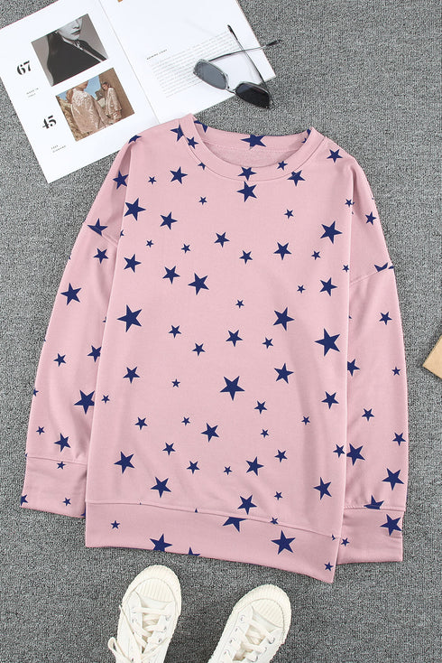 Give A Little Love Crew Neck Star Print Long Sleeve Top