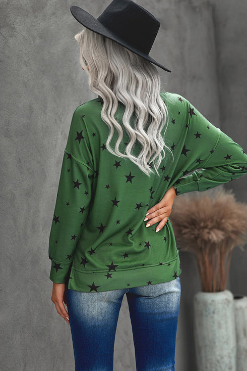Give A Little Love Crew Neck Star Print Long Sleeve Top