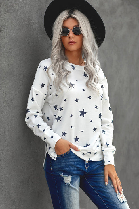 Give A Little Love Crew Neck Star Print Long Sleeve Top