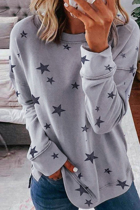 Give A Little Love Crew Neck Star Print Long Sleeve Top