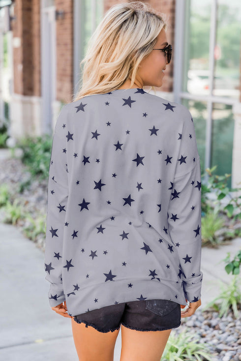 Give A Little Love Crew Neck Star Print Long Sleeve Top
