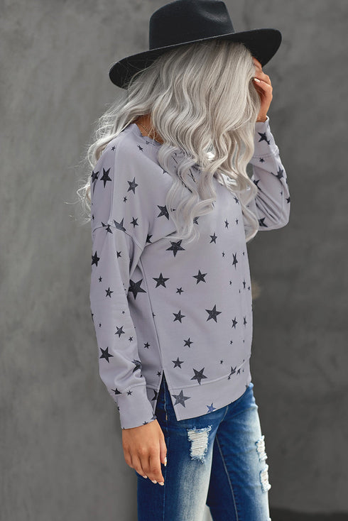 Give A Little Love Crew Neck Star Print Long Sleeve Top