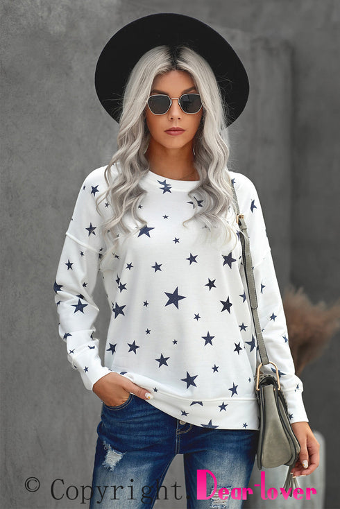 Give A Little Love Crew Neck Star Print Long Sleeve Top