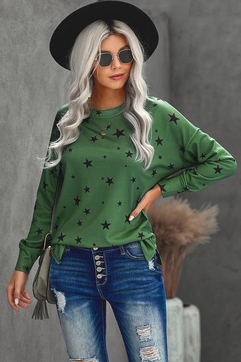 Give A Little Love Crew Neck Star Print Long Sleeve Top