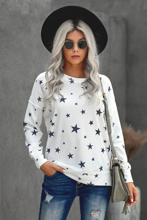 Give A Little Love Crew Neck Star Print Long Sleeve Top