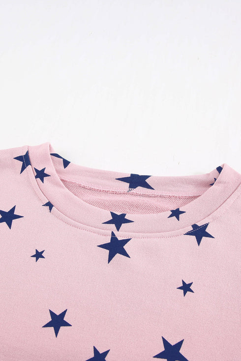 Give A Little Love Crew Neck Star Print Long Sleeve Top
