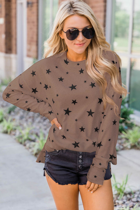 Give A Little Love Crew Neck Star Print Long Sleeve Top