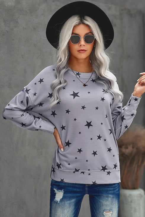 Give A Little Love Crew Neck Star Print Long Sleeve Top