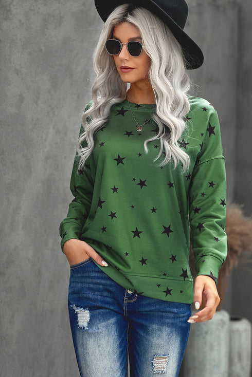 Give A Little Love Crew Neck Star Print Long Sleeve Top