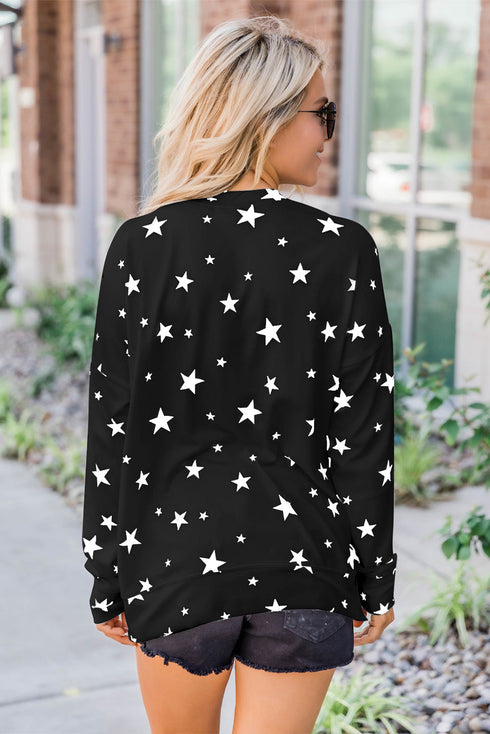 Give A Little Love Crew Neck Star Print Long Sleeve Top
