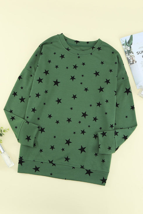 Give A Little Love Crew Neck Star Print Long Sleeve Top