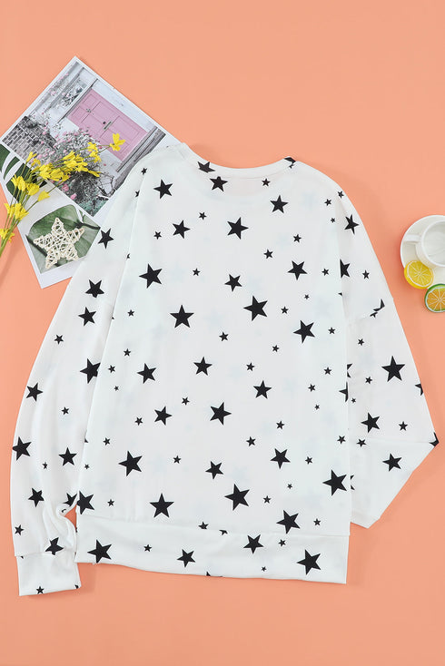 Give A Little Love Crew Neck Star Print Long Sleeve Top