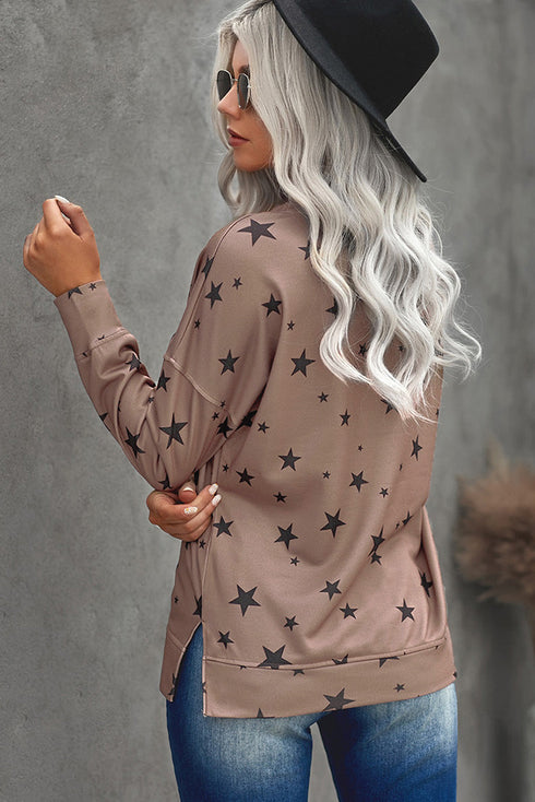 Give A Little Love Crew Neck Star Print Long Sleeve Top