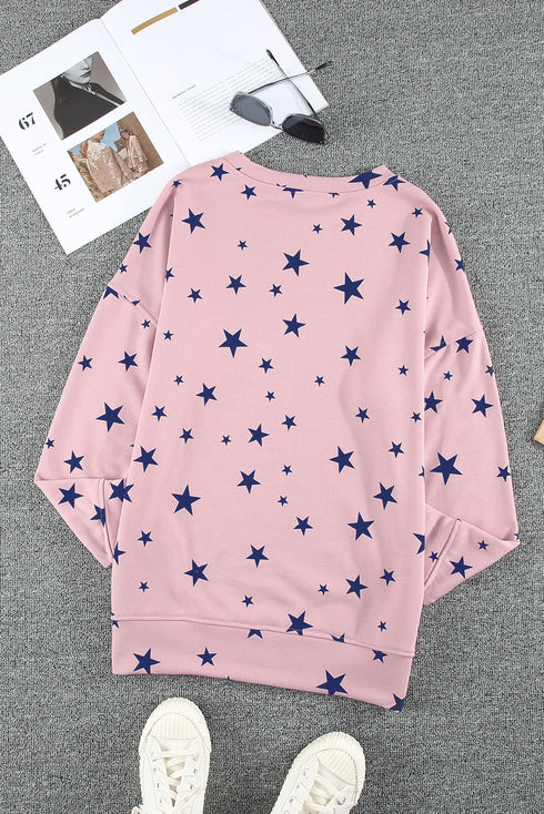 Give A Little Love Crew Neck Star Print Long Sleeve Top
