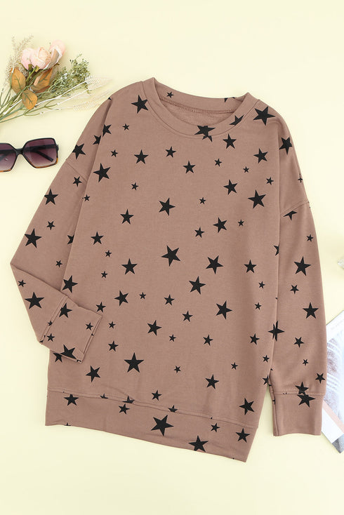 Give A Little Love Crew Neck Star Print Long Sleeve Top