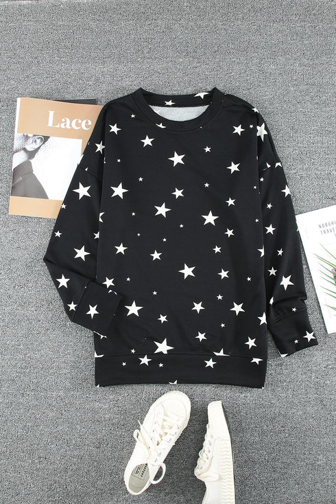 Give A Little Love Crew Neck Star Print Long Sleeve Top