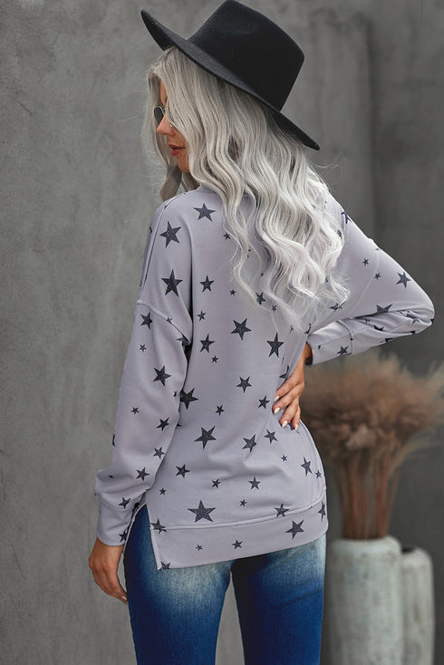 Give A Little Love Crew Neck Star Print Long Sleeve Top