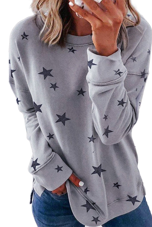 Give A Little Love Crew Neck Star Print Long Sleeve Top