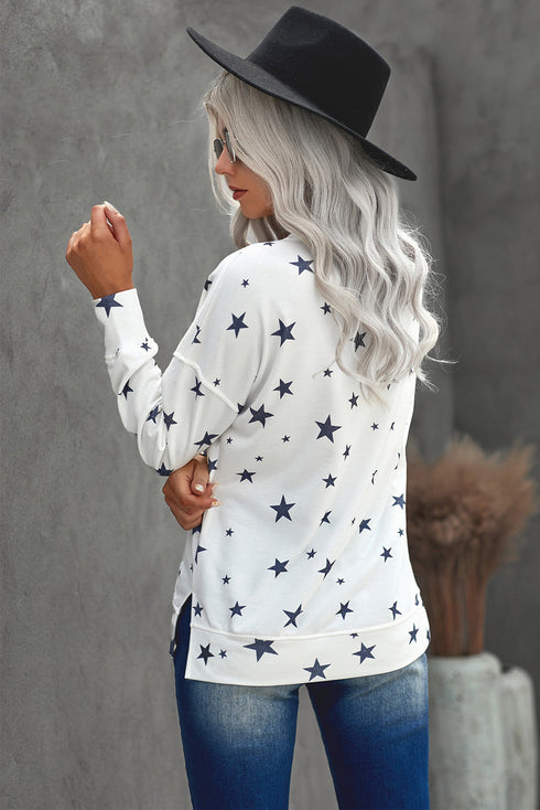 Give A Little Love Crew Neck Star Print Long Sleeve Top