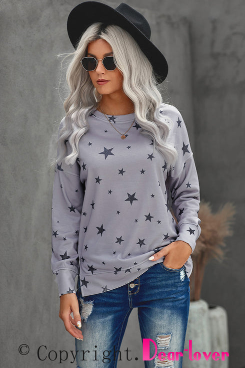 Give A Little Love Crew Neck Star Print Long Sleeve Top