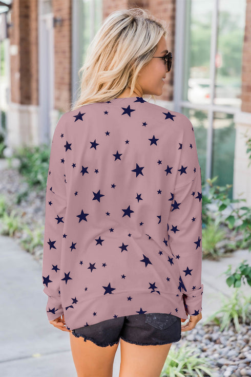 Give A Little Love Crew Neck Star Print Long Sleeve Top