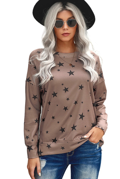 Give A Little Love Crew Neck Star Print Long Sleeve Top