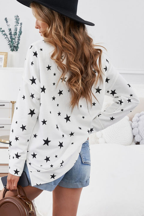 Give A Little Love Crew Neck Star Print Long Sleeve Top