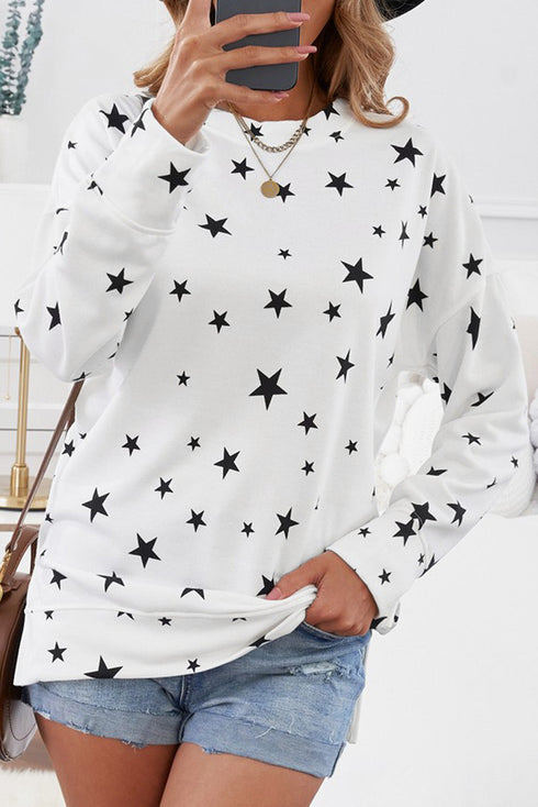 Give A Little Love Crew Neck Star Print Long Sleeve Top