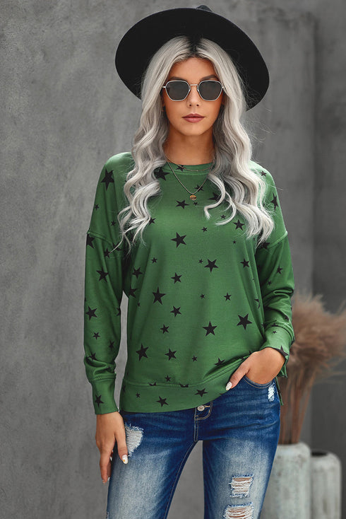 Give A Little Love Crew Neck Star Print Long Sleeve Top