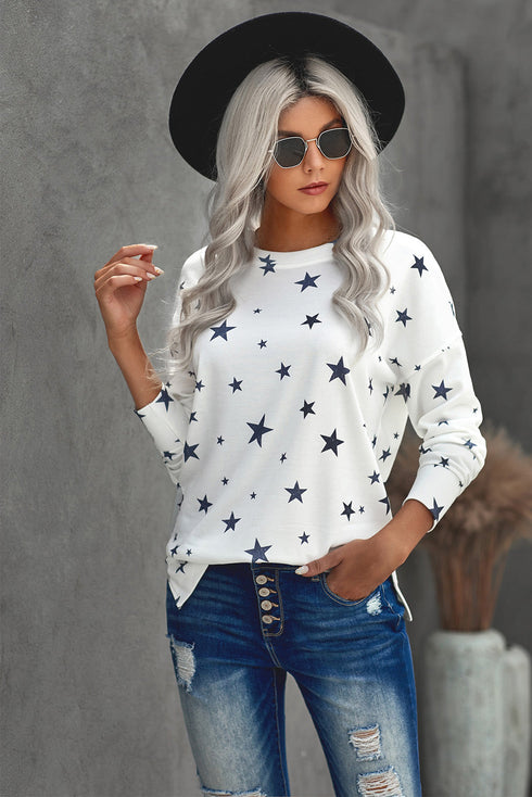 Give A Little Love Crew Neck Star Print Long Sleeve Top