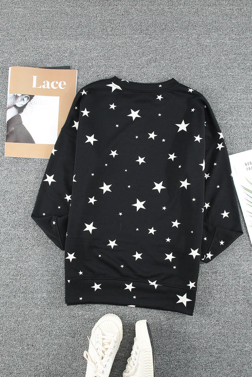 Give A Little Love Crew Neck Star Print Long Sleeve Top