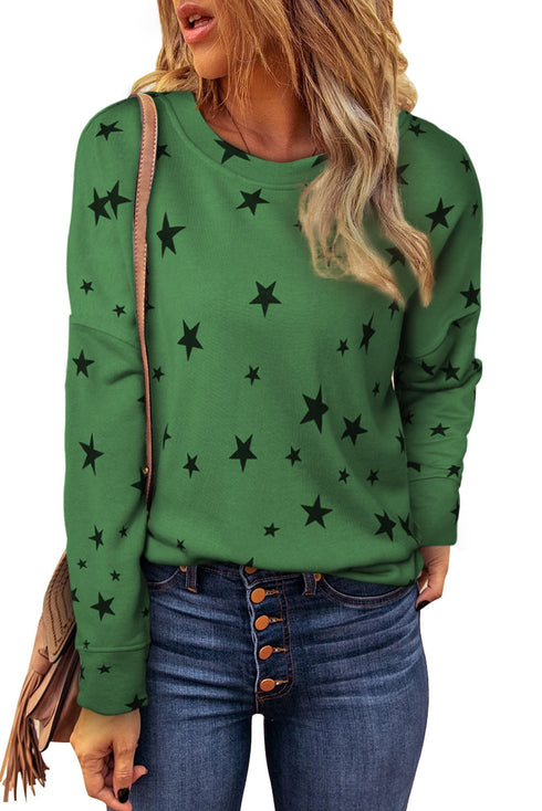 Give A Little Love Crew Neck Star Print Long Sleeve Top