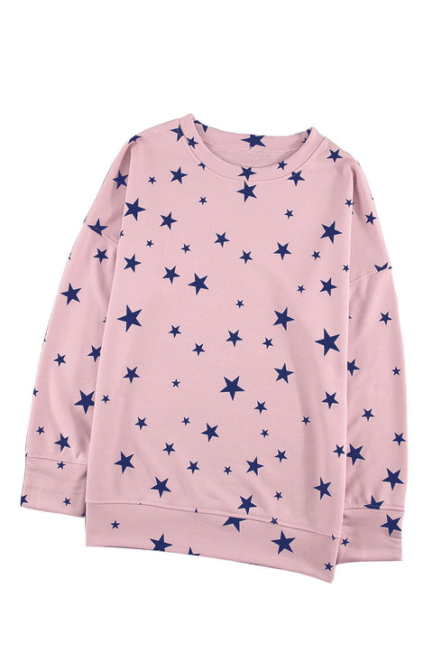 Give A Little Love Crew Neck Star Print Long Sleeve Top