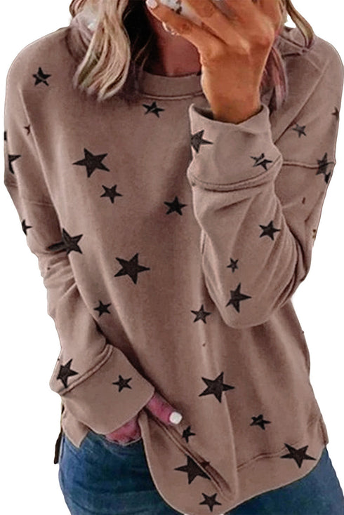 Give A Little Love Crew Neck Star Print Long Sleeve Top