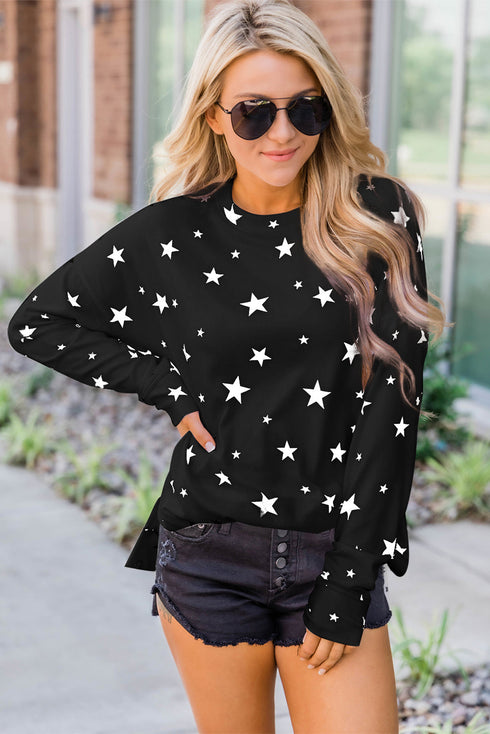 Give A Little Love Crew Neck Star Print Long Sleeve Top