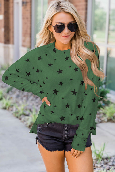 Give A Little Love Crew Neck Star Print Long Sleeve Top