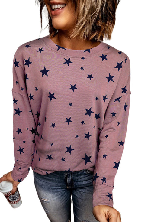 Give A Little Love Crew Neck Star Print Long Sleeve Top