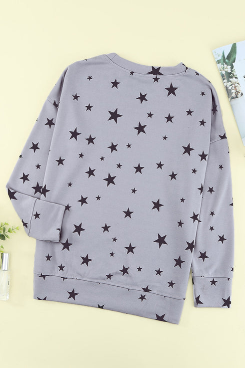 Give A Little Love Crew Neck Star Print Long Sleeve Top
