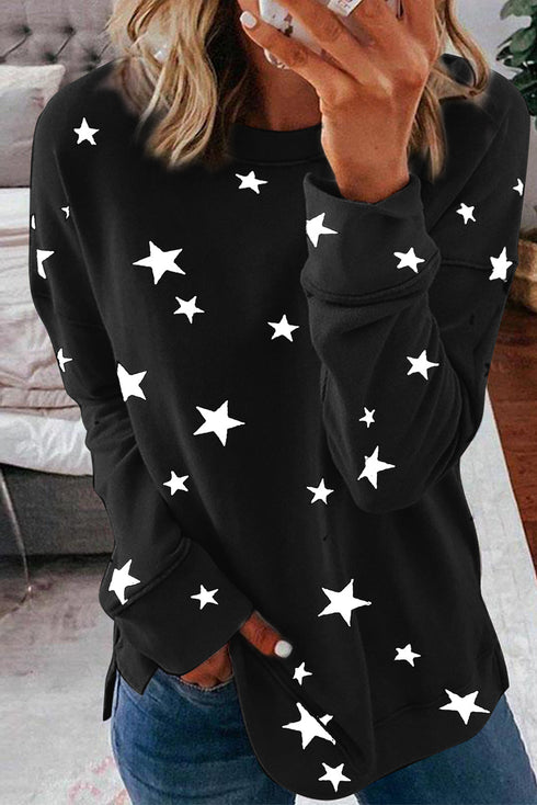 Give A Little Love Crew Neck Star Print Long Sleeve Top