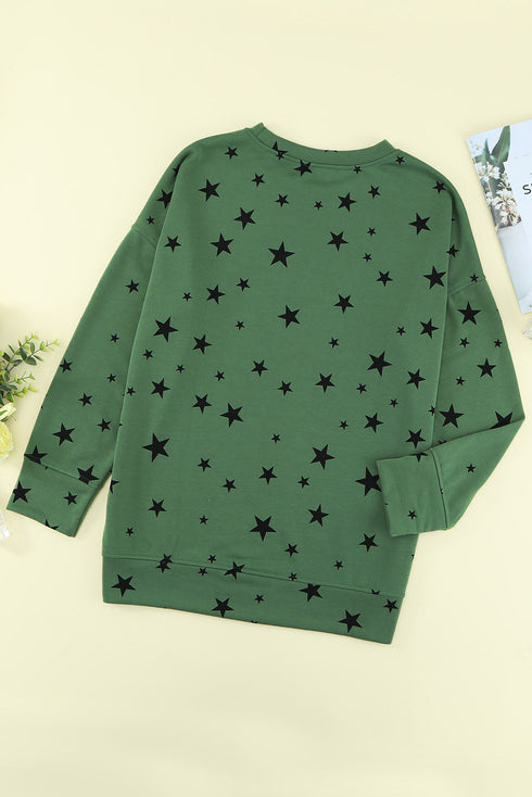 Give A Little Love Crew Neck Star Print Long Sleeve Top