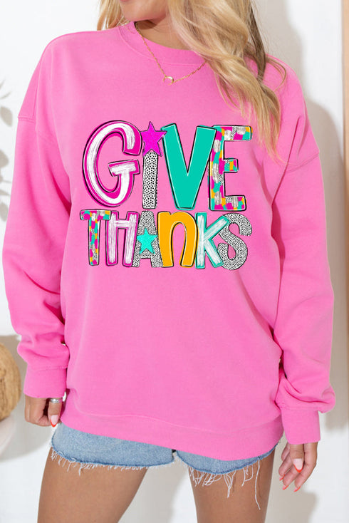 Give Thanks Graphic Crew Neck Pullover Sweatshirt