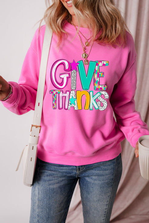 Give Thanks Graphic Crew Neck Pullover Sweatshirt
