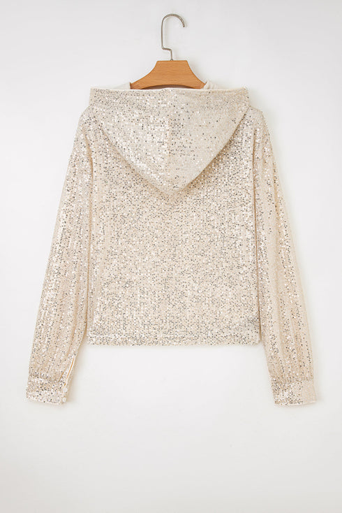 Glamorous All Over Sequin Hooded Long Sleeve Top