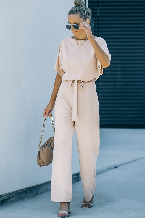 Glamorous Belted Wide Leg Silhouette Dressy Jumpsuit