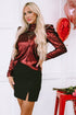 Glamorous Sequin Puff Sleeve Mock Neck Evening Blouse