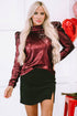Glamorous Sequin Puff Sleeve Mock Neck Evening Blouse