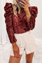 Glamorous Sequin Puff Sleeve Mock Neck Evening Blouse