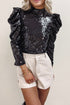 Glamorous Sequin Puff Sleeve Mock Neck Evening Blouse