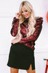 Glamorous Sequin Puff Sleeve Mock Neck Evening Blouse